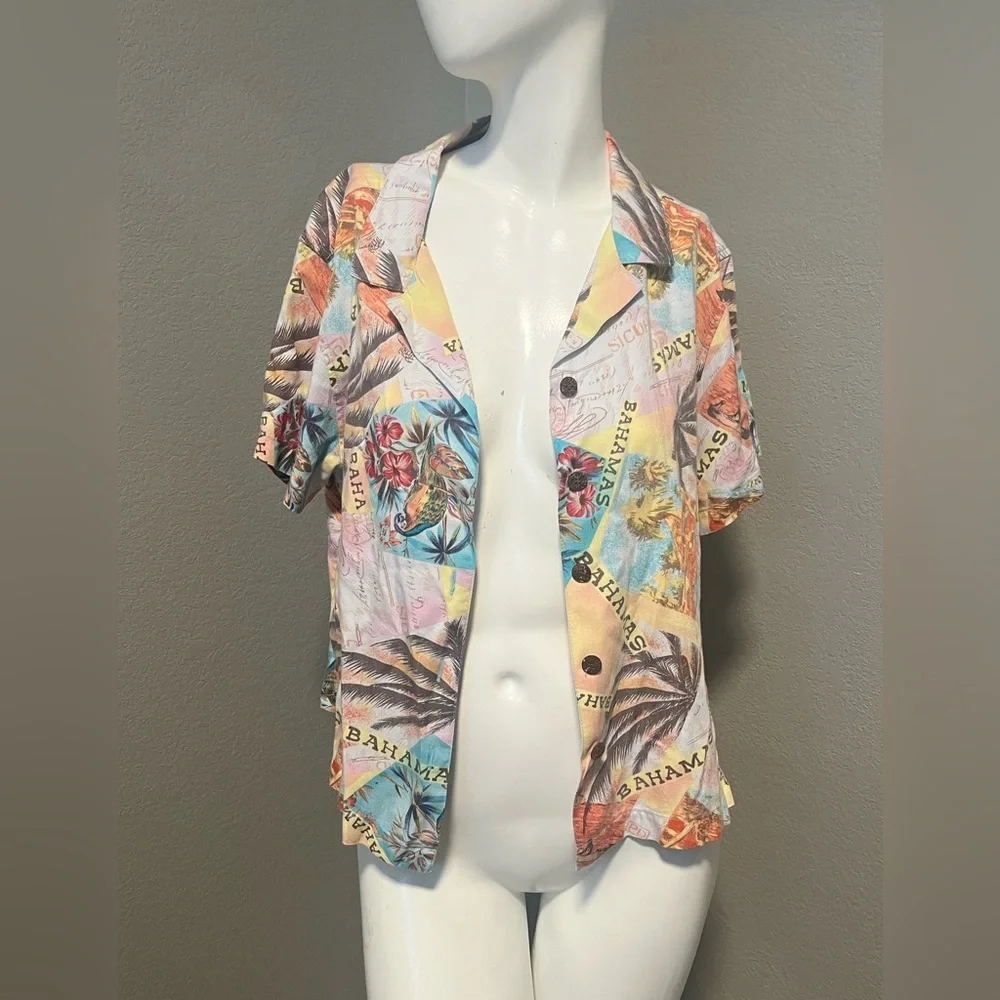 Caribbean Joe Women’s Multicolor Tropical Bahamas SS Button-Down Shirt Size L - Picture 3 of 12